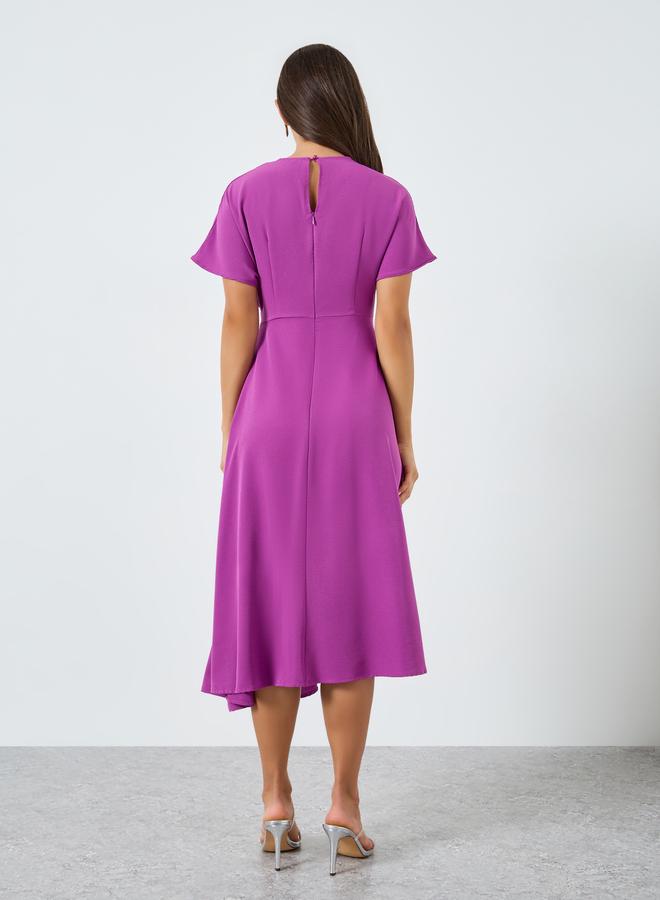 Styli Women Purple Embellished Short Sleeves Midi Dress - Image 4